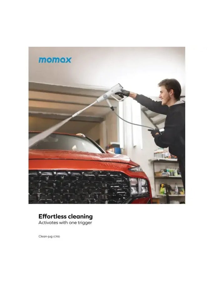 Momax Clean Jug 145W Portable Pressure Car Cleaner 15000mAh / Up to 17 Bar Pressure / Three-stage pressurization system / Lightweight body two-hand handle design / Effortless Cleaning / Adjustable Nozzle 0-180 degrees - White  - Image 3