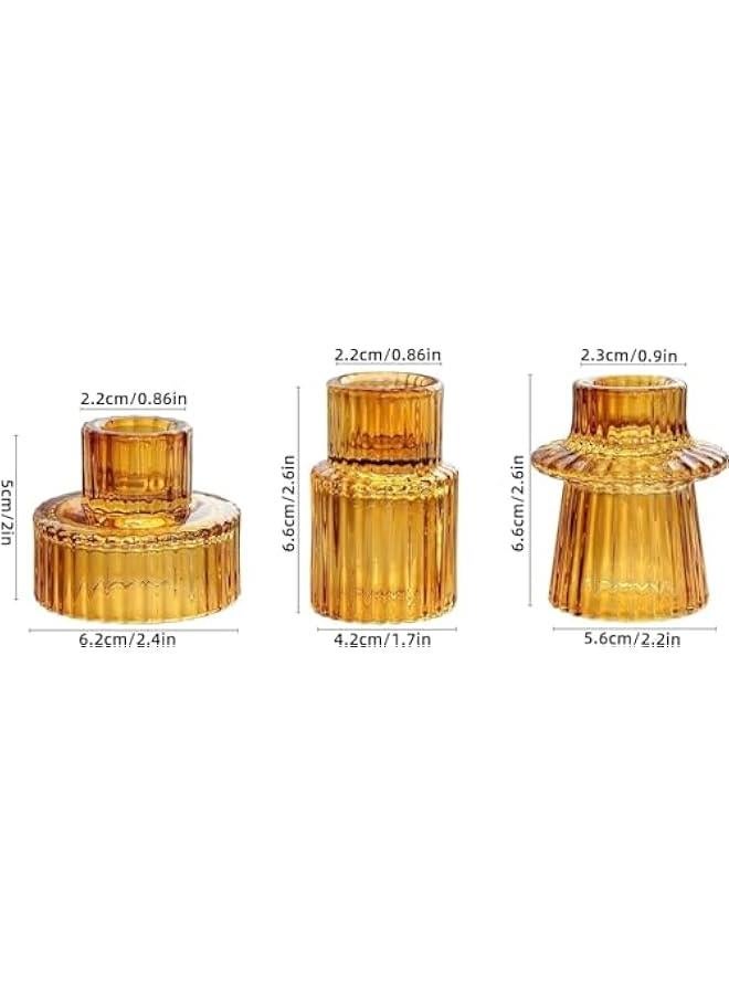 HOOKOR Durku Candlestick Holders Set of 3 Glass Candle Holders for Taper Candles,Pillar Candles and Tealight Candles,for Table Centerpieces, Wedding Decor and Dinner Party (Brown) - Image 2