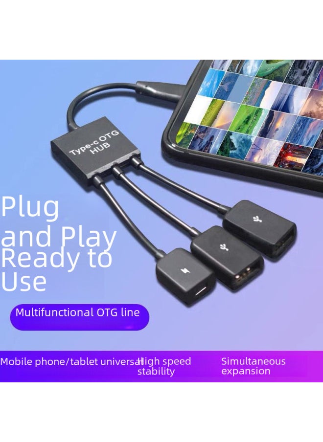 Mobile Phone Otg Adapter Cable Type-c Android Tablet Mouse Keyboard Usb Flash Drive Usb Hub Multi-function Conversion Cable-Number Of Interfaces:One Drag Two [micro Interface]]