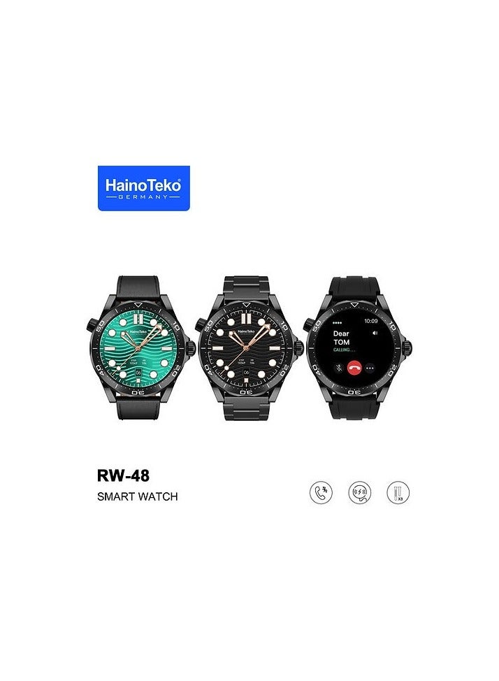 Haino Teko HainoTeko RW-48 Smart Watch with AMOLED Touchscreen, 3 Interchangeable Straps, Black - Image 1