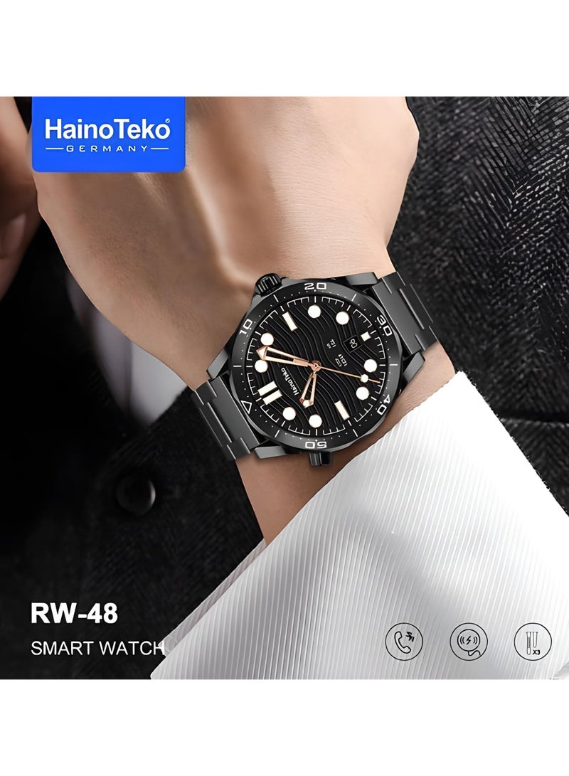 Haino Teko HainoTeko RW-48 Smart Watch with AMOLED Touchscreen, 3 Interchangeable Straps, Black - Image 3