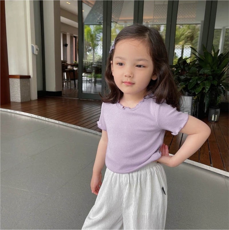 Girls' Summer Tank T-Shirt Round Neck Korean Goods Children's Clothing New Children's Solid Color Base Shirt Knitted Inner Jacket Trendy 6 - Image 1
