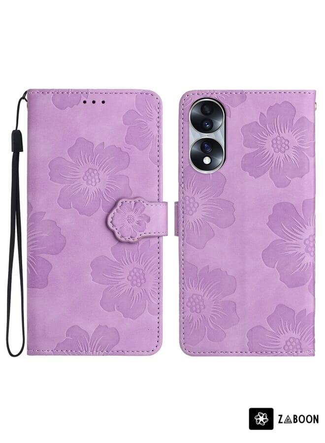 Zaboon Protective Case For Honor 70 Flower Embossing Pattern Leather - Image 1
