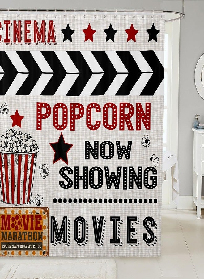 Homewish ستارة دش سينما أفلام عتيقة من السبعينات بتصميم ملصق سينمائي، ستارة حمام مقاومة للماء لجميع الفصول للأطفال الأولاد، أسود أحمر، ستارة حمام من الألياف الدقيقة، ديكور غرفة، 72"Wx72"L - Image 1