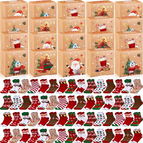 Yearntown 60 Pairs Fuzzy Christmas Socks Bulk with Cookie Boxes Christmas Box Cookie Socks for Women Holiday Gifts - Image 1