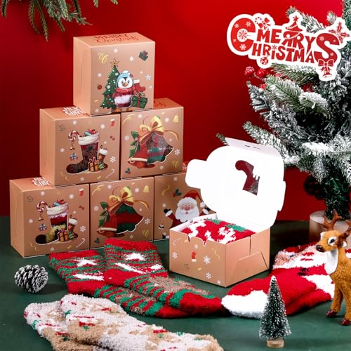 Yearntown 60 Pairs Fuzzy Christmas Socks Bulk with Cookie Boxes Christmas Box Cookie Socks for Women Holiday Gifts - Image 3