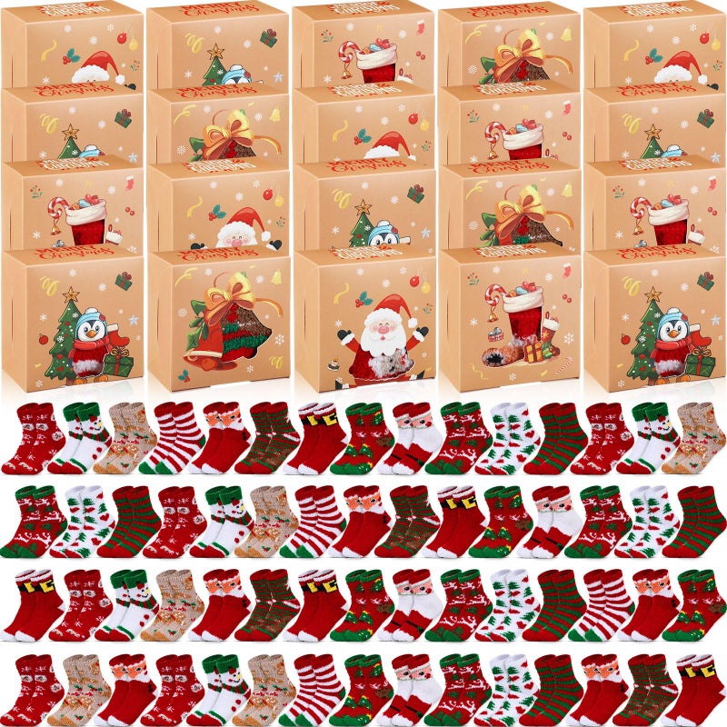 Yearntown 60 Pairs Fuzzy Christmas Socks Bulk with Cookie Boxes Christmas Box Cookie Socks for Women Holiday Gifts - Image 2