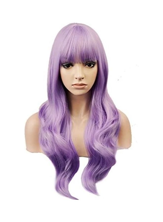 بيرون شعر مستعار صناعي ناعم طويل ومموج مع غرة مستقيمة . أرجواني