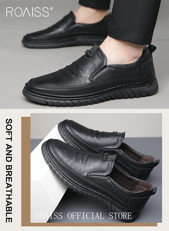 roaiss Men Business Casual Leather Shoes Non-slip Men's Driving Shoes Genuine Leather Shoes with Crocodile Pattern Slip-On Cowhide Soles Resistant Soft Sole Lace Free Design Black  - Image 5