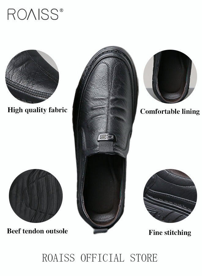 roaiss Men Business Casual Leather Shoes Non-slip Men's Driving Shoes Genuine Leather Shoes with Crocodile Pattern Slip-On Cowhide Soles Resistant Soft Sole Lace Free Design Black  - Image 4