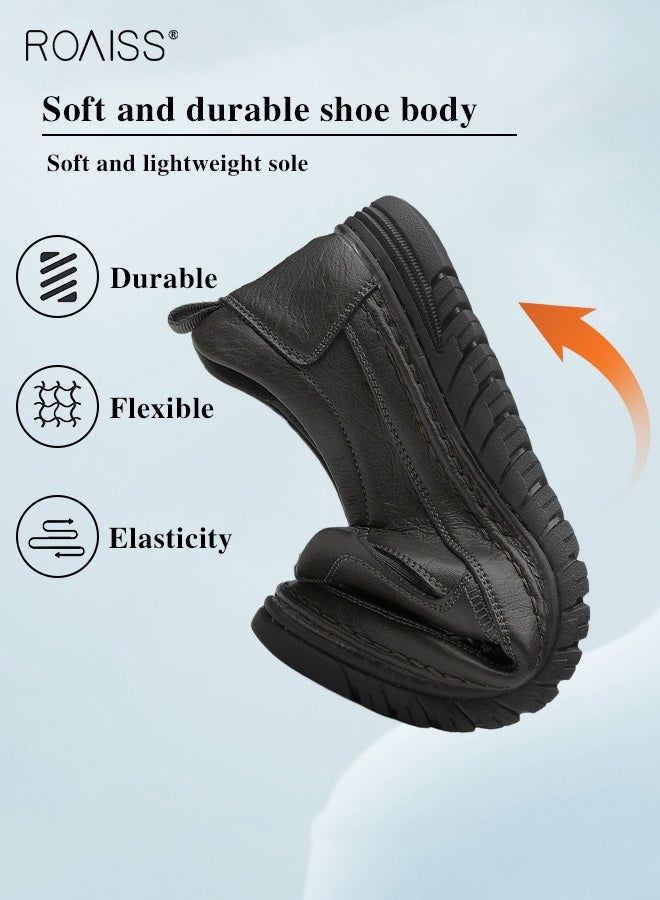 roaiss Men Business Casual Leather Shoes Non-slip Men's Driving Shoes Genuine Leather Shoes with Crocodile Pattern Slip-On Cowhide Soles Resistant Soft Sole Lace Free Design Black Outdoor Loafer Shoes - Image 3