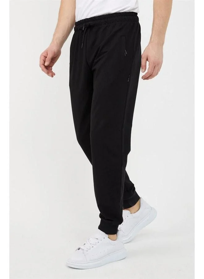 Mmetalic Black-Navy-Anthracite Men's Jogger Pants with Ribbed Pocket, Zipper Details, 3‑Piece Tracksuit Bottom.