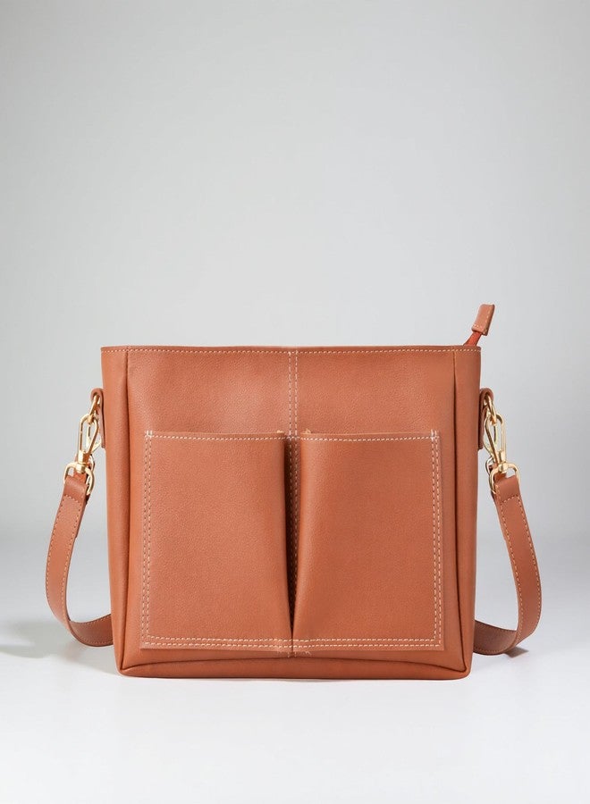 IMARS Premium Vegan Leather Multi-Strap Sling Bag | Compact Crossbody with Dual Detachable Straps - Tan - Image 2