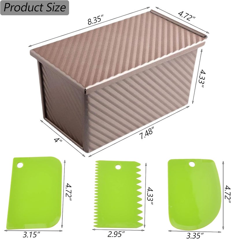 Spmarkt Pullman Loaf Pan with Lid, 1Pound Dough Capacity Rectangular Bread Pan, Non-Stick Long Bread Pans for Homemade Bread, 9x4inch Pullman Loaf Pan with Dough Scraper Cutter for Sandwich Bread - Image 2