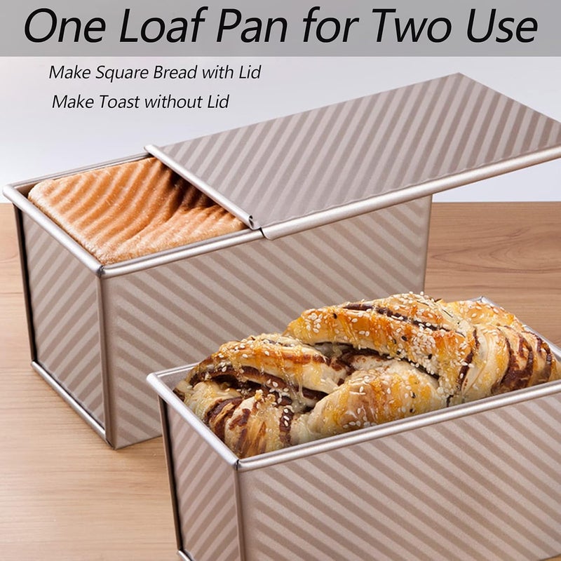 Spmarkt Pullman Loaf Pan with Lid, 1Pound Dough Capacity Rectangular Bread Pan, Non-Stick Long Bread Pans for Homemade Bread, 9x4inch Pullman Loaf Pan with Dough Scraper Cutter for Sandwich Bread - Image 5