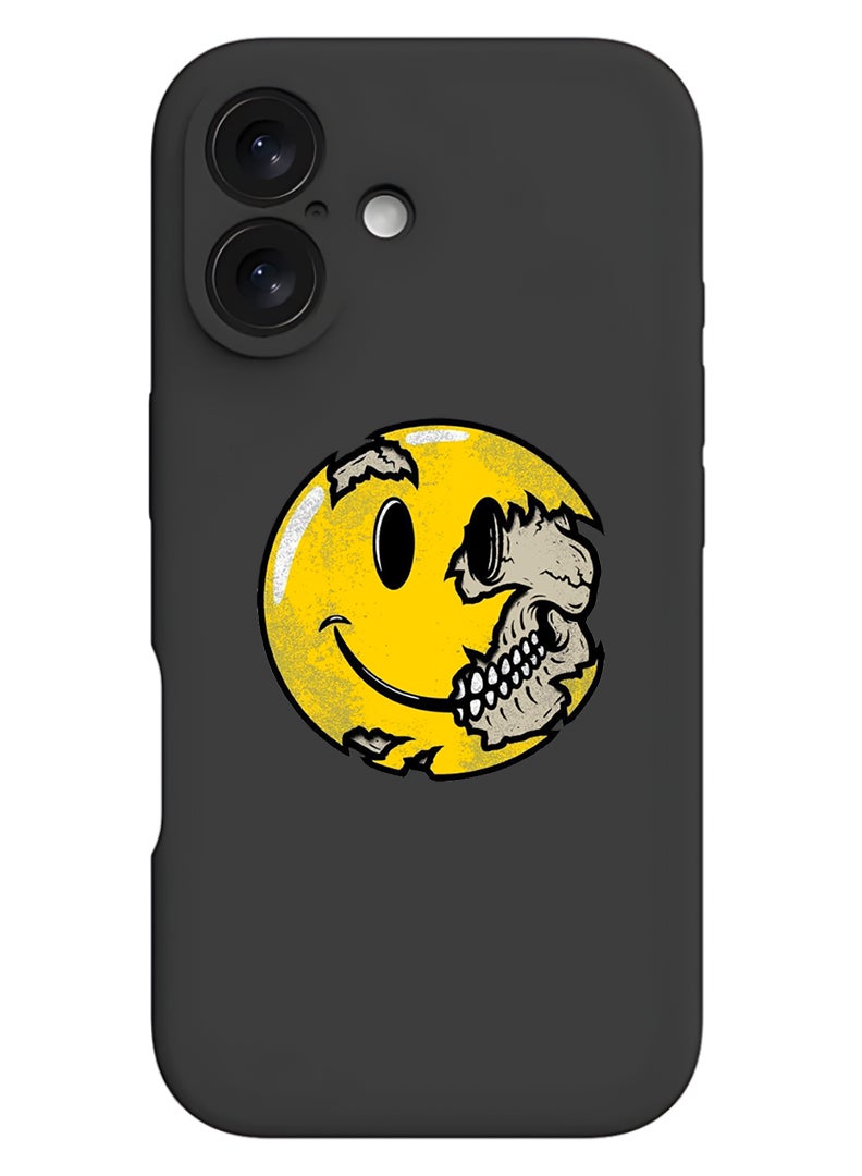 Theodor Protective Slim Fit Case Liquid Silicone Cover with Full Body Protection Anti-Scratch Shockproof Case For Apple iPhone 17 (Black) Smiley (3) - Image 1