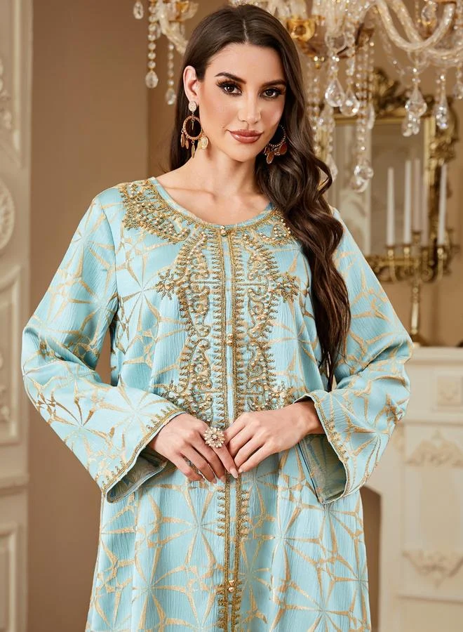 تايك تو جلابية بتفاصيل لؤلؤ صناعي وقماش بارز الملمس