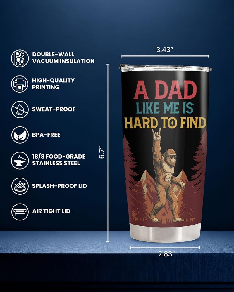 34HD Funny Bigfoot Dad Tumbler 20 oz with Lid, Sasquatch Milk Run Insulated Travel Coffee Mug, Hilarious Fathers Day Gift - Ideal Birthday Present to Men, Dad and Husband - Image 2