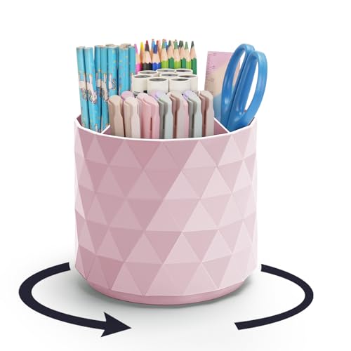 minimaliving Desk Organizer,Sparkling Diamond-like Pen Holder for Desk 360°Rotating Office Accessories,Pencil Cup with 5 Compartments Storage Box Caddy for Office,School,Home,Art Supply(Pink) - Image 1