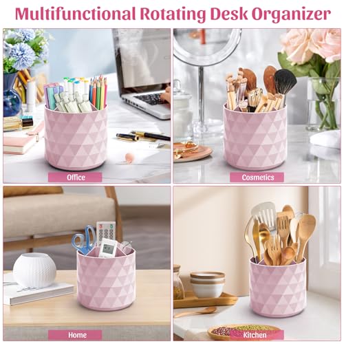 minimaliving Desk Organizer,Sparkling Diamond-like Pen Holder for Desk 360°Rotating Office Accessories,Pencil Cup with 5 Compartments Storage Box Caddy for Office,School,Home,Art Supply(Pink) - Image 3