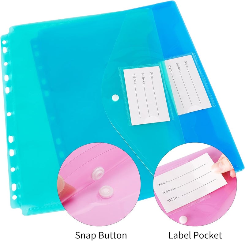 EOOUT 30pcs Binder Pocket, Binder Pockets for 3 Ring, Binder Folders, 11 Holes, Letter Size, Snap Button Pouch with Label for School, Home and Office - Image 3
