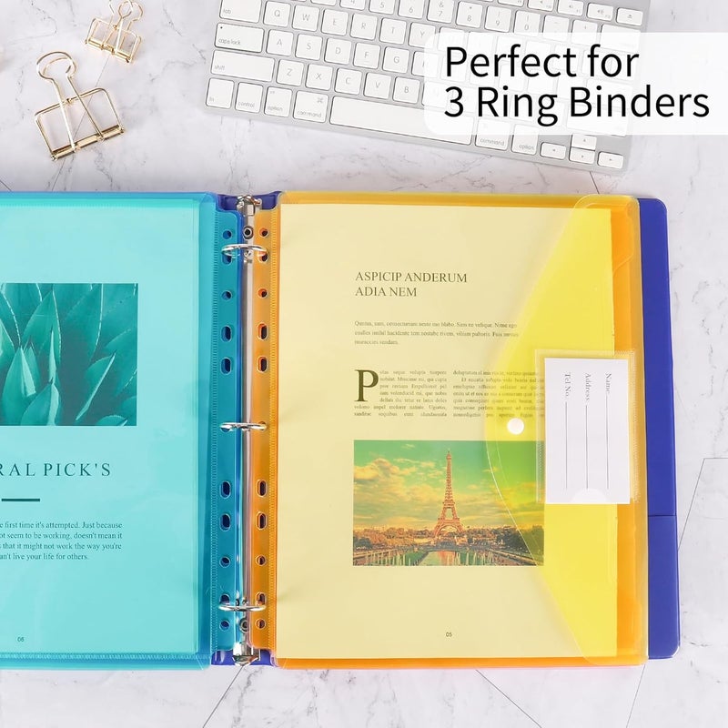 EOOUT 30pcs Binder Pocket, Binder Pockets for 3 Ring, Binder Folders, 11 Holes, Letter Size, Snap Button Pouch with Label for School, Home and Office - Image 5