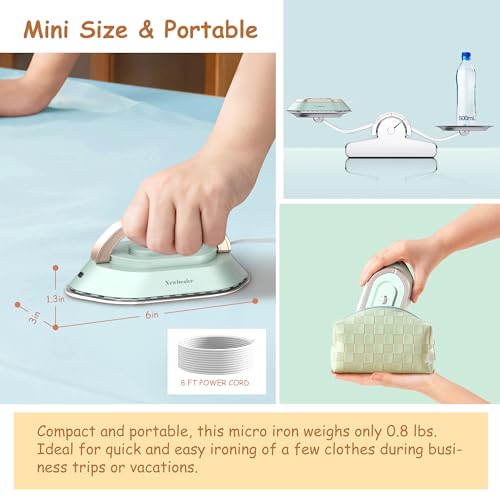 Newbealer Travel Iron with Global Voltage, 100-240V Mini Dry Iron for Clothes (No Steam), Max 300W, 60s Heat Up, 302℉ Non-Stick Ceramic Soleplate, 0.8lbs Ultra-Lightweight (Green) - Image 5