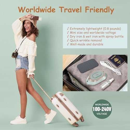 Newbealer Travel Iron with Global Voltage, 100-240V Mini Dry Iron for Clothes (No Steam), Max 300W, 60s Heat Up, 302℉ Non-Stick Ceramic Soleplate, 0.8lbs Ultra-Lightweight (Green) - Image 2