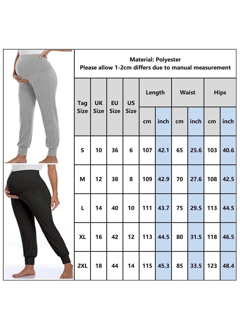 RedMapleTEK - 2-PACK Maternity Pants with Pockets/Stretchy Casual Workout Maternity Lounge Pants Pregnancy and Postpartum（Gray+Black） - Image 1