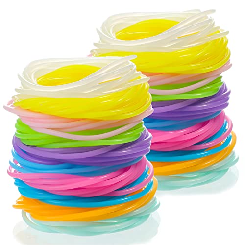 Sumind 200 Pcs Jelly Bracelets 80s Glow Silicone Jelly Bracelets Women Hair Ties Retro Neon Rainbow Silicone Wristband Halloween Christmas Disco Party for Adults - Image 1