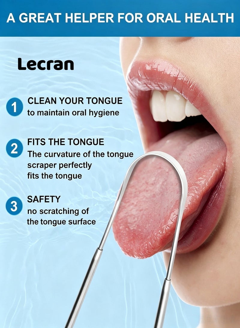 Lecran 3 PCS Stainless Steel Tongue Scraper, Tongue Cleaner - Image 3
