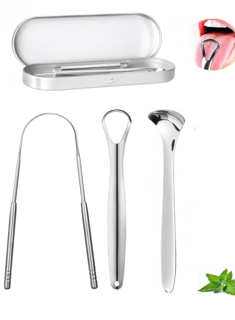 Lecran 3 PCS Stainless Steel Tongue Scraper, Tongue Cleaner - Image 1