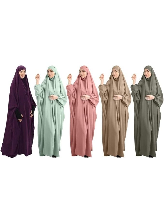 Muslimisches Einfarbig Damen Lose einteiliges Gebetskleid Full Cover Hooded Islamic Abaya Kaftan mit Hijab konservative Kleidung Gebetskleid den Ramadan fr Ethnische, Abend, Party - Image 5