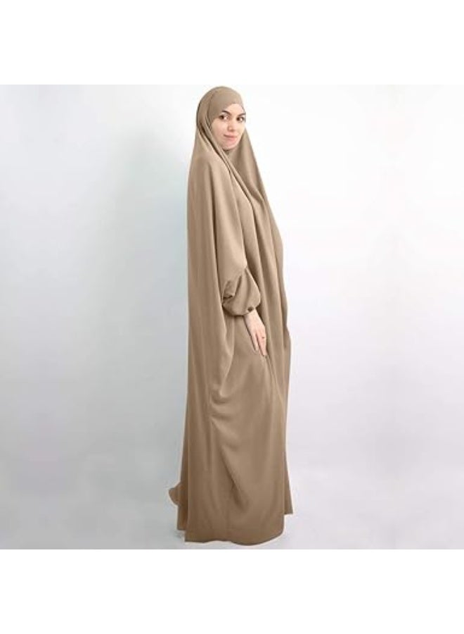 Muslimisches Einfarbig Damen Lose einteiliges Gebetskleid Full Cover Hooded Islamic Abaya Kaftan mit Hijab konservative Kleidung Gebetskleid den Ramadan fr Ethnische, Abend, Party - Image 2