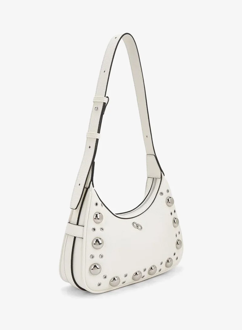 Celeste Beige Studded Shoulder Bag with Zip Closure for Women | Best Price UAE