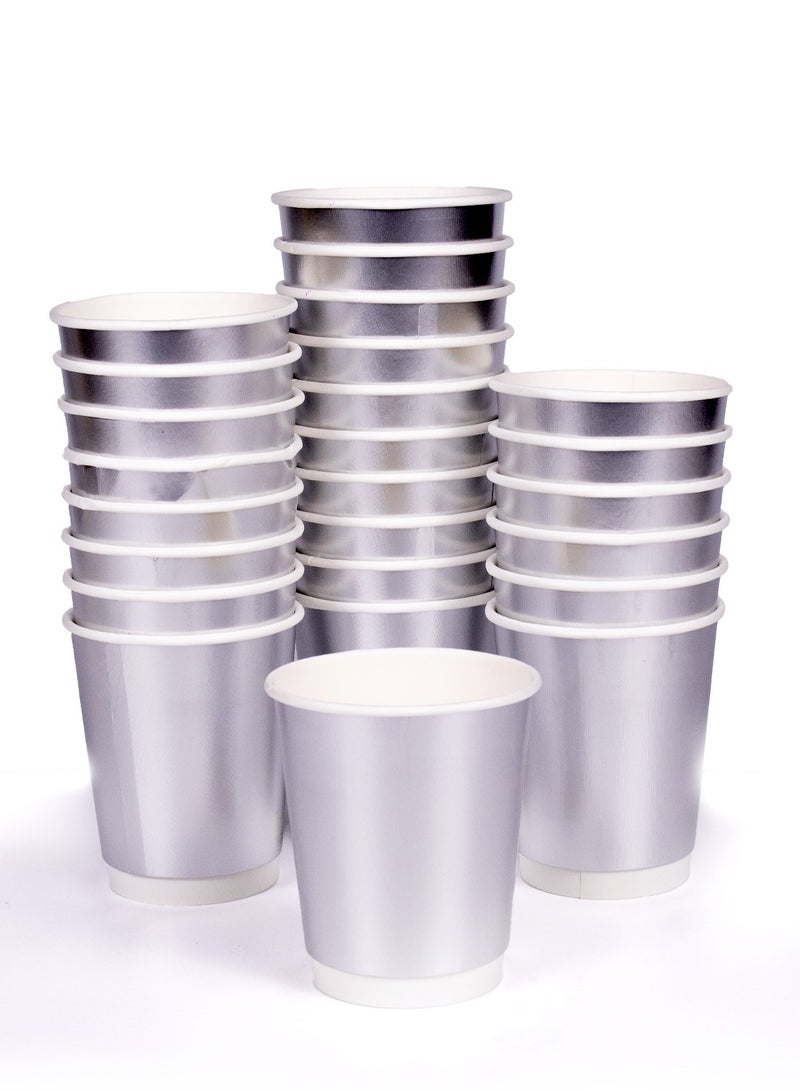 صني اختيارك المشرق أكواب ورقية فاخرة للاستخدام مرة واحدة، مزدوجة الجدران، 8 أونصة، 25 كوبًا (فضي) - Image 1