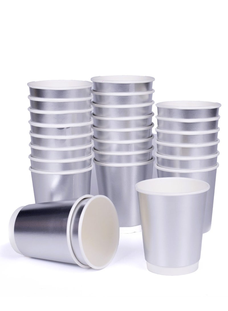 صني اختيارك المشرق أكواب ورقية فاخرة للاستخدام مرة واحدة، مزدوجة الجدران، 8 أونصة، 25 كوبًا (فضي) - Image 2