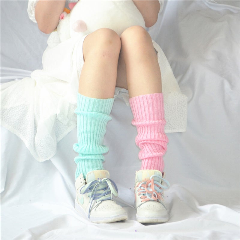 Yifan Autumn and Winter Warm Leg Protecting Hyun-a Korean Style Women's Fluorescent Candy-colored Knitted Sleeve Flat Needle Stacked Socks - Image 3