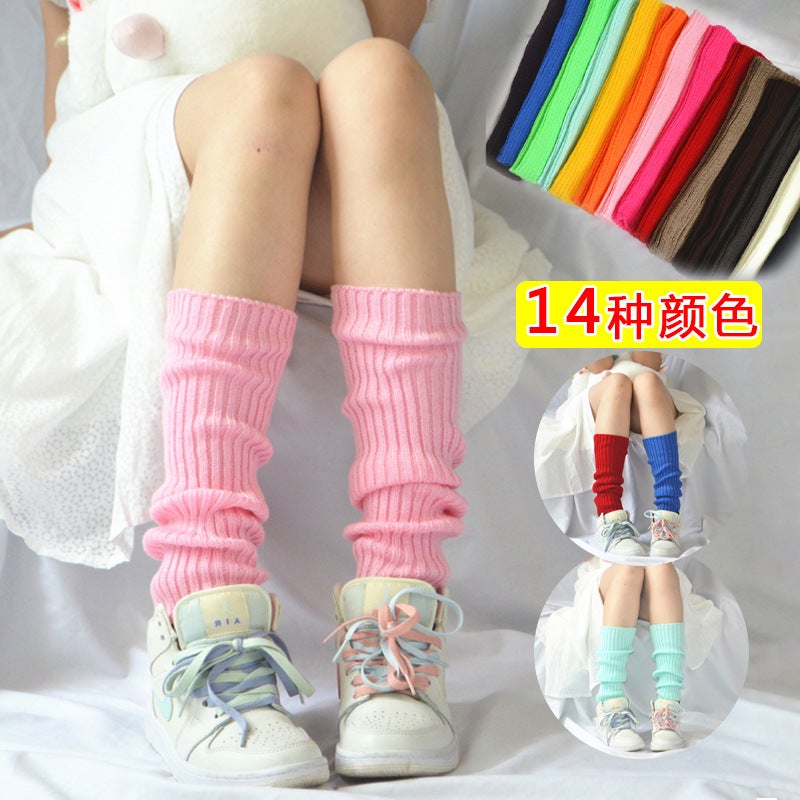 Yifan Autumn and Winter Warm Leg Protecting Hyun-a Korean Style Women's Fluorescent Candy-colored Knitted Sleeve Flat Needle Stacked Socks - Image 2