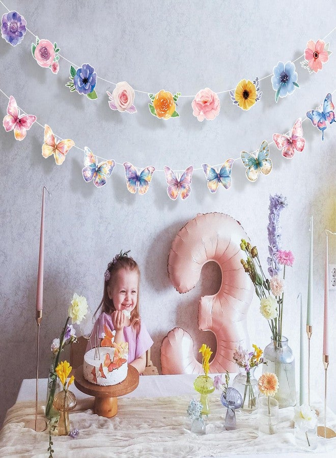 UNIIDECO 2PCS Flower Butterfly Garland, Floral Butterfly Party Decorations Vintage Wildflower Garland for Spring Decorations Birthday Baby Shower Garden Fairy Tea Party Office Classroom - Image 4