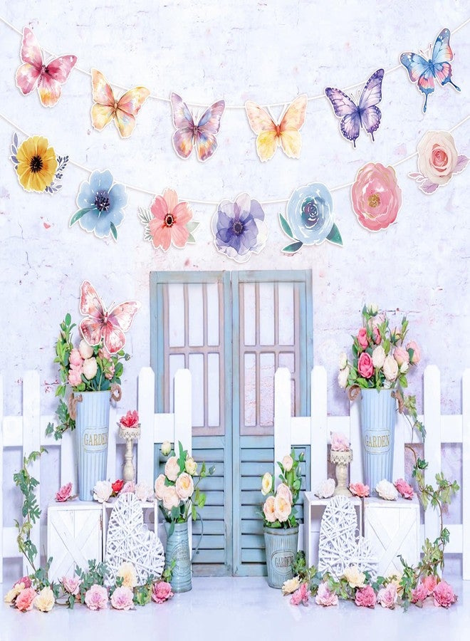 UNIIDECO 2PCS Flower Butterfly Garland, Floral Butterfly Party Decorations Vintage Wildflower Garland for Spring Decorations Birthday Baby Shower Garden Fairy Tea Party Office Classroom - Image 5