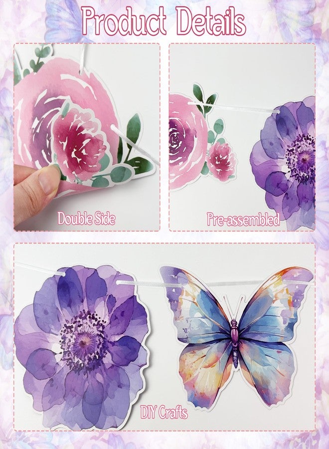 UNIIDECO 2PCS Flower Butterfly Garland, Floral Butterfly Party Decorations Vintage Wildflower Garland for Spring Decorations Birthday Baby Shower Garden Fairy Tea Party Office Classroom - Image 3
