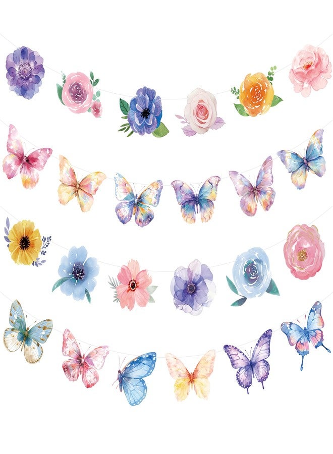 UNIIDECO 2PCS Flower Butterfly Garland, Floral Butterfly Party Decorations Vintage Wildflower Garland for Spring Decorations Birthday Baby Shower Garden Fairy Tea Party Office Classroom - Image 1
