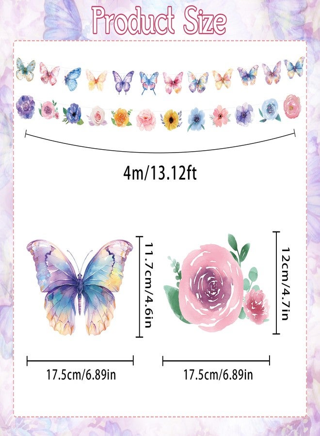 UNIIDECO 2PCS Flower Butterfly Garland, Floral Butterfly Party Decorations Vintage Wildflower Garland for Spring Decorations Birthday Baby Shower Garden Fairy Tea Party Office Classroom - Image 2