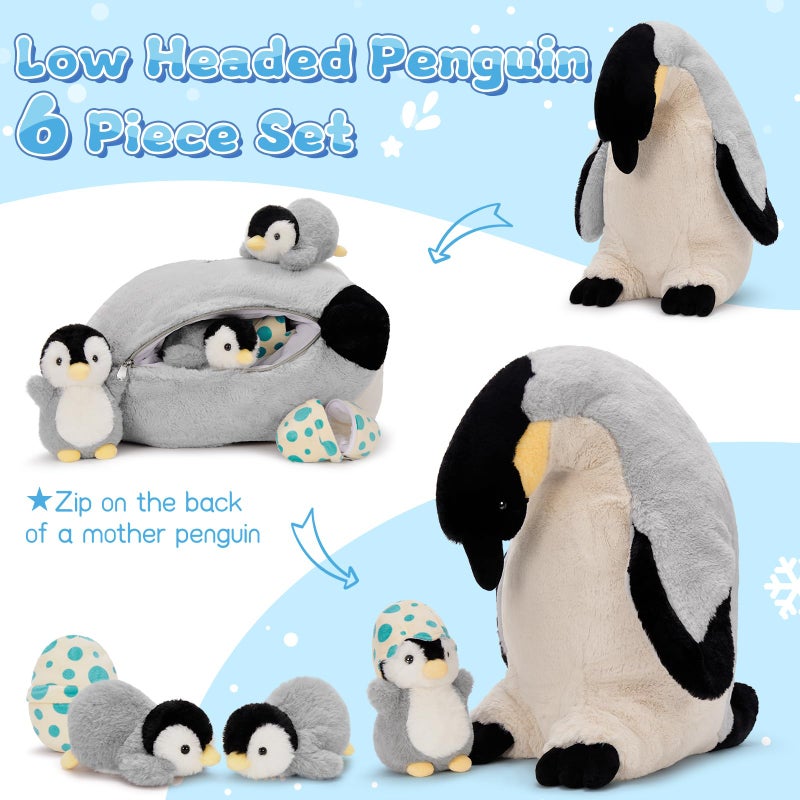 MorisMos 6Pcs Stuffed Penguin Plush Toy Set 17.7" Soft Penguin Stuffed Animal with 3 Cute Babies 2 Egg Cuddly Gift for Kids Birthday - Image 3