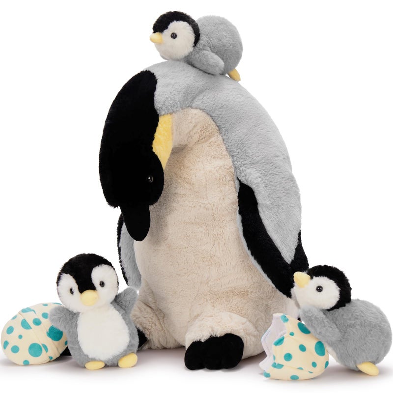 MorisMos 6Pcs Stuffed Penguin Plush Toy Set 17.7" Soft Penguin Stuffed Animal with 3 Cute Babies 2 Egg Cuddly Gift for Kids Birthday - Image 1