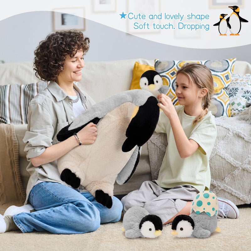 MorisMos 6Pcs Stuffed Penguin Plush Toy Set 17.7" Soft Penguin Stuffed Animal with 3 Cute Babies 2 Egg Cuddly Gift for Kids Birthday - Image 5