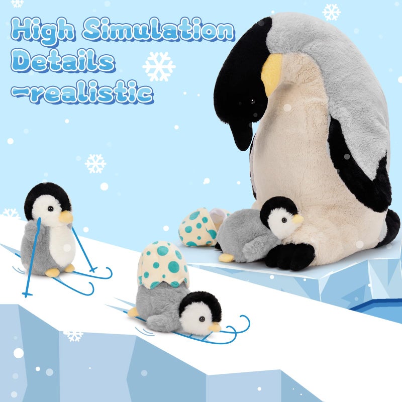 MorisMos 6Pcs Stuffed Penguin Plush Toy Set 17.7" Soft Penguin Stuffed Animal with 3 Cute Babies 2 Egg Cuddly Gift for Kids Birthday - Image 4