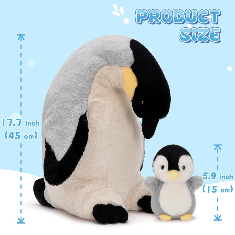 MorisMos 6Pcs Stuffed Penguin Plush Toy Set 17.7" Soft Penguin Stuffed Animal with 3 Cute Babies 2 Egg Cuddly Gift for Kids Birthday - Image 2