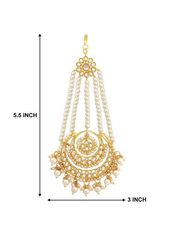 Peora Gold-Plated White Kundan Pearl Studded & Beaded Passa | Matha Patti Jewellery for Women & Girls - Image 4